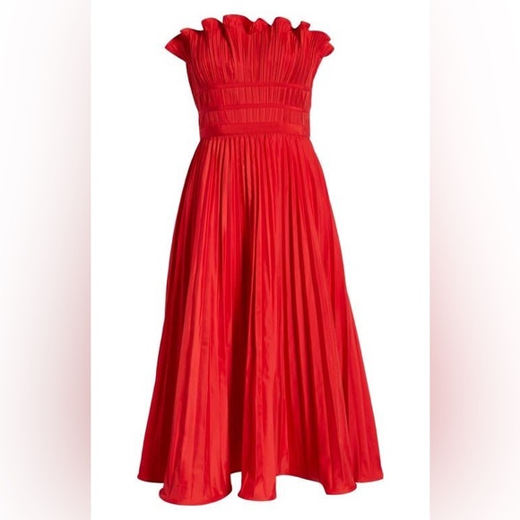Moon River Strapless Pleated Midi Dress - Picture 1 of 6